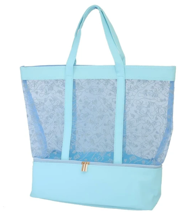 Elegant Sanrio Cinnamoroll 2-layer tote, blue design, double zippers, 430x430x140mm, brand new, perfect for stylish storage.