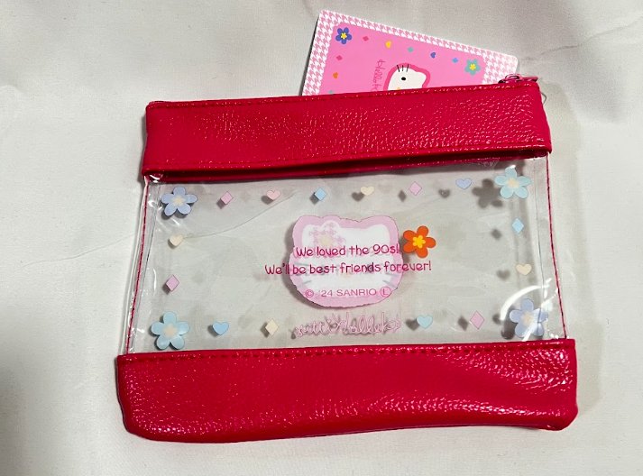 Hello Kitty Retro Transparent Flat Pouch (Red) - TokuDeals